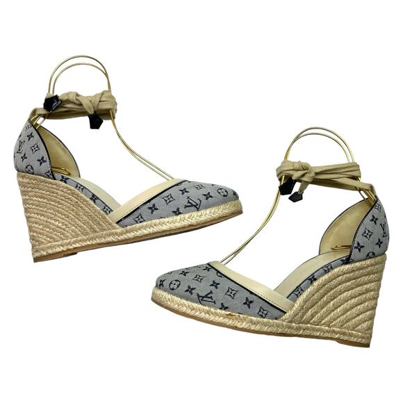LOUIS VUITTON Ibiza LV Monogram Canvas Espadrille Wedges Sandals EU 40 US 10 - Picture 5 of 14